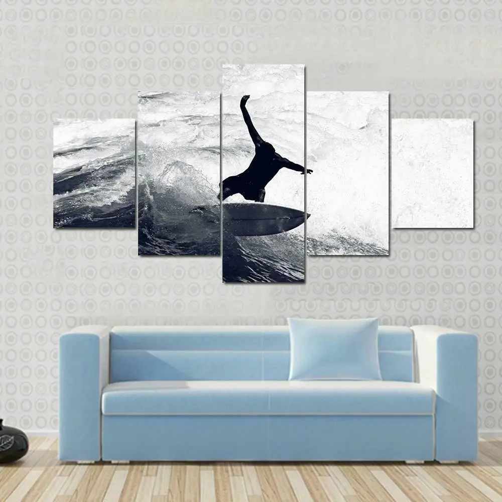 

Surfer on the Waves Ocean Sport 5Panel Canvas Picture Print Wall Art Canvas Painting Wall Decor for Living Room Poster No Framed