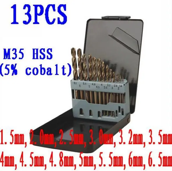 

BESTIR taiwan top quality 13PCS Titanium Coated High Speed Steel coblat Twist Drill set NO.93451 freeshipping wholesale