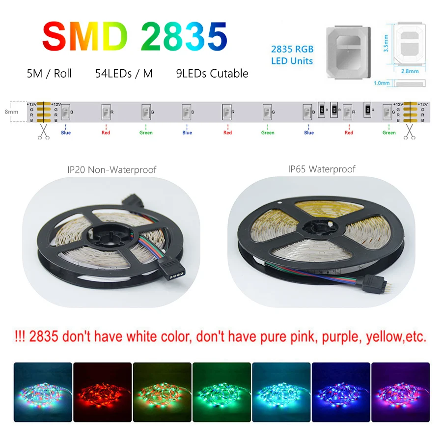 RGB Led Strip Lights 15M 5M 12V 5050 2835 Infrared Bluetooth WIFI TUYA Alexa Smart Controller for Room 10m 20m Lamp Music