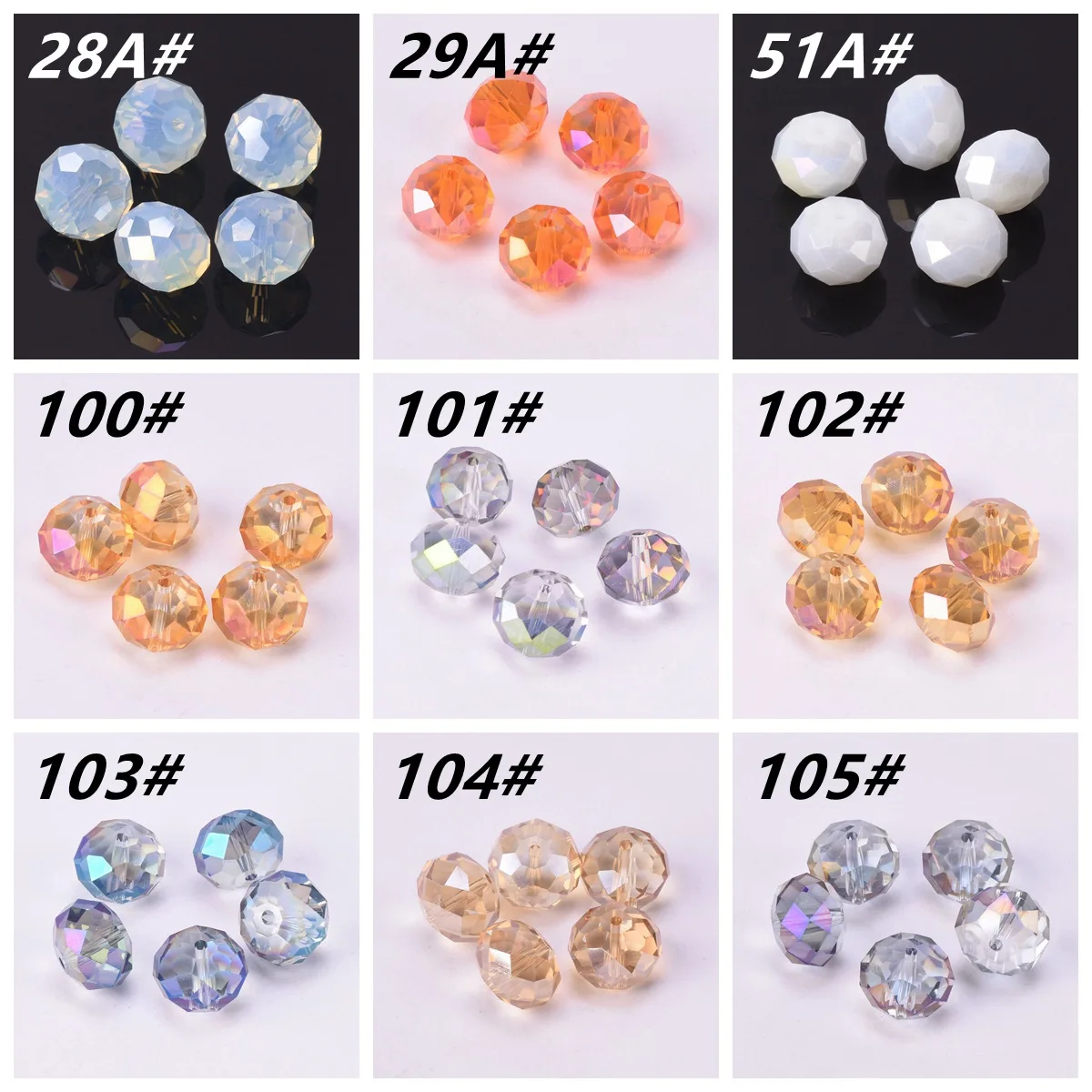 10pcs AB Plated Colors Rondelle Faceted Czech Crystal Glass 14x10mm 16x12mm 18x13mm Loose Spacer Beads for Jewelry Making DIY