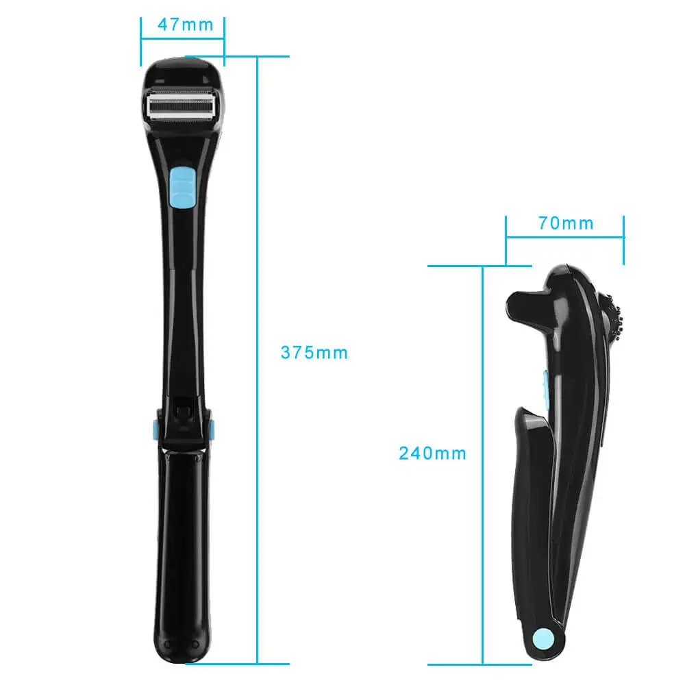 Electric Men Back Hair Shaver Safe Body Hair Shaving Long Handle Battery Operated Razor 180 Degrees Foldable Chest Depilatory