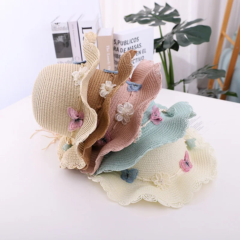 Summer child casual butterfly straw hat handbags Sets Kid girls Outdoor holiday panama cap straw bags Sun hat