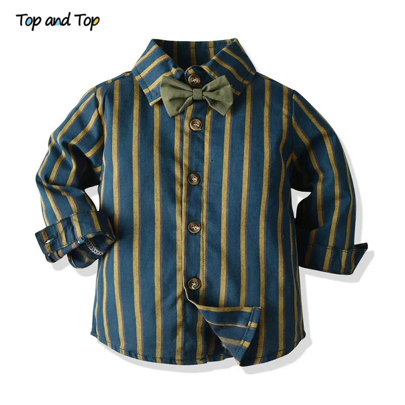 Top and Top Autumn Boys Clothing Set Long Sleeve Striped Bowtie Shirt Tops+Suspender Trousers Baby Kid Formal Gentleman Suit