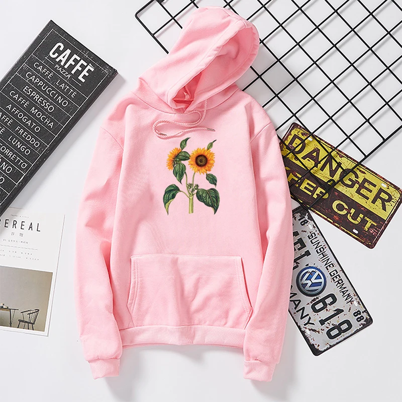 Women's Hoodie Sunflower Print Long Sleeve Hooded Sweatshirt Pullover Female Blouse Tops Loose Hoodies Autumn