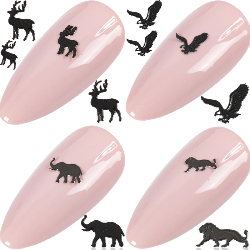 

800PCS/Pack Black Animal Wolf Elephant Buck Hawk Metallic Nail Sequins Brone Back Nail Art Slice Decoration Manicure DIY Tips