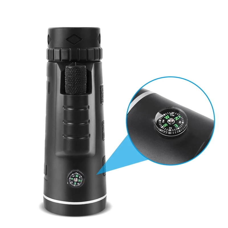 40X60 Powerful Telescope Monocular Professional BAK4 Prism HD Handheld Monocular with Compass for Tourism Camping