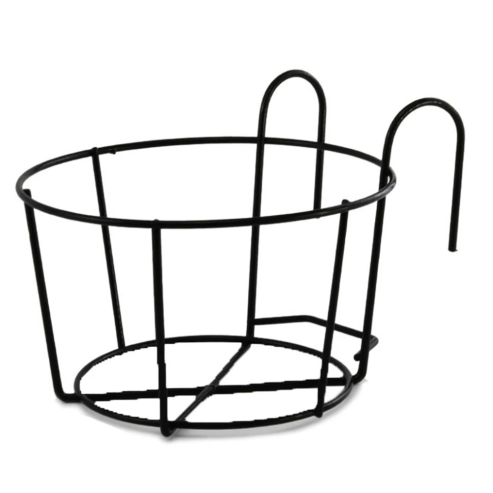 Round Iron Flower Pot Holder Garden Plant Stand Hanging Bracket Balcony Frame Railing Home Wall-Mounted Rack