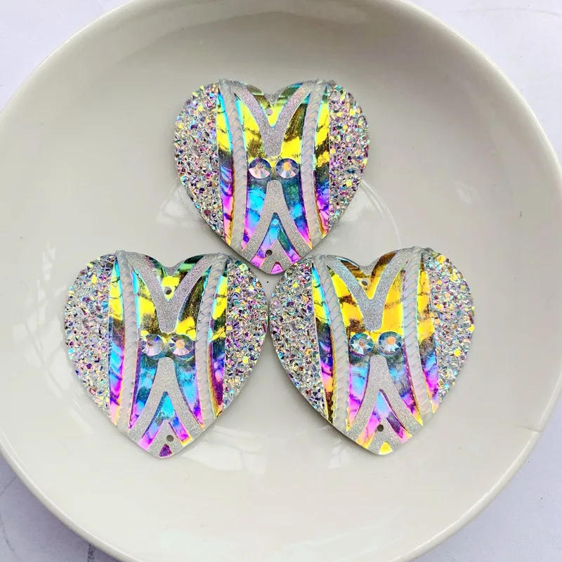 34mm Resin Artwork Gems Cabochon Heart Sew On Rhinestone 10pcs/bag Jewelry Making Handmade Bead Art Work -T310