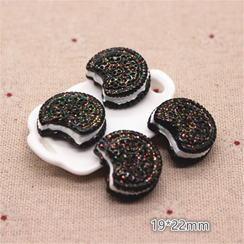 10pcs 19*22mm Resin Glitter Black Sandwich Biscuit Simulation Miniature Food Art DIY Craft Decoration Accessories