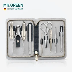 MR.GREEN  High quality  Stainleess Steel grooming kit 9 in 1 nail clipper set Cowhide  package Manicure  nail care good gift