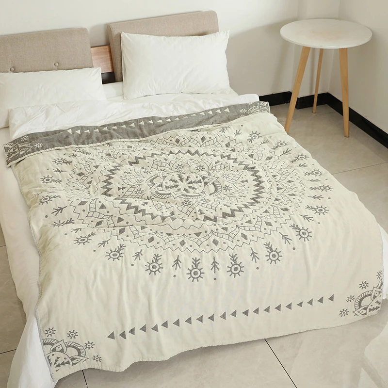 Bohemia Muslin Soft Blanket, Bed Sofa Cover, Summer Mandala, Large Travel Throw, Bedspread Blankets, 100% Cotton