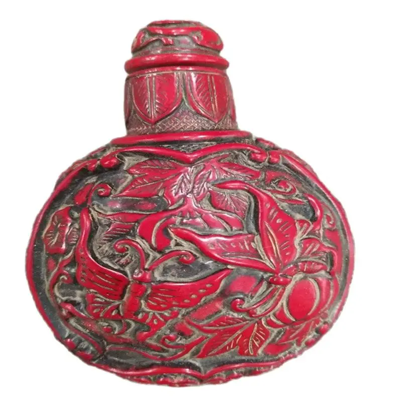 

The pieces of Antique Red Coral carved snuff bottle collection with butterfly bat