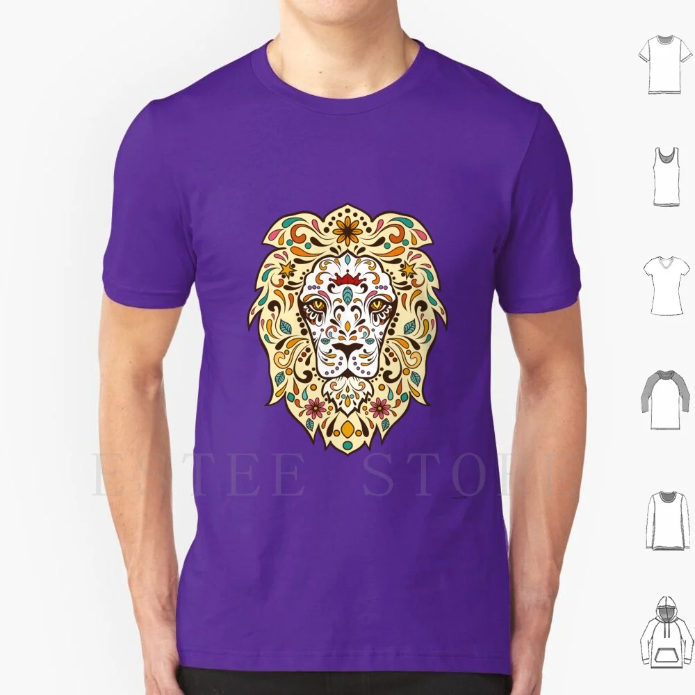 Sugar Skull Lion T Shirt Cotton Men DIY Print Funny Saying Ideas Birthday Graphic Motive Christmas Christmas Dias De La Muerte