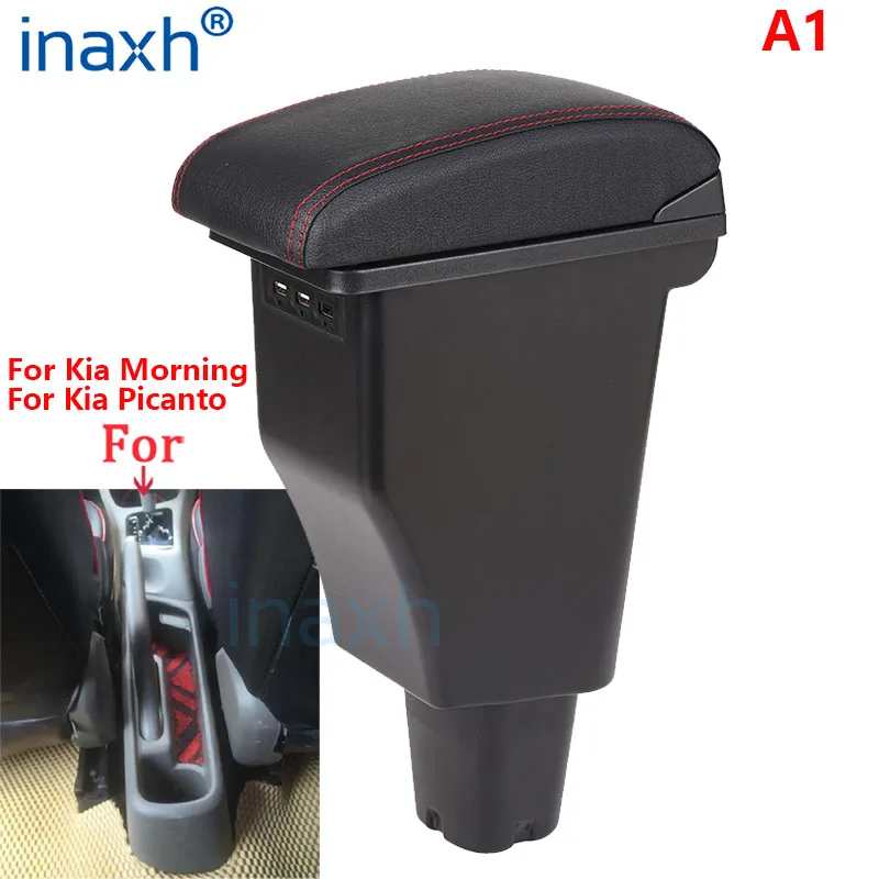 Accoudoir Voiture KIA STONIC Picanto - Double Rangement, 7 Ports USB, Porte-Gobelet, Boîte Arrière, Montage Facile (Ligne Rouge)