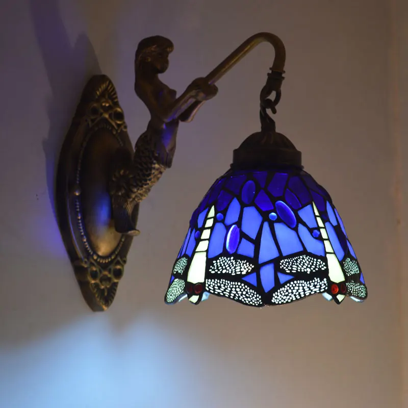 

Wall Lamp Dragonfly Stained Glass Lampshade Sconce Bedside Bathroom Mirror Cabinet Fixtures E27 110-240V