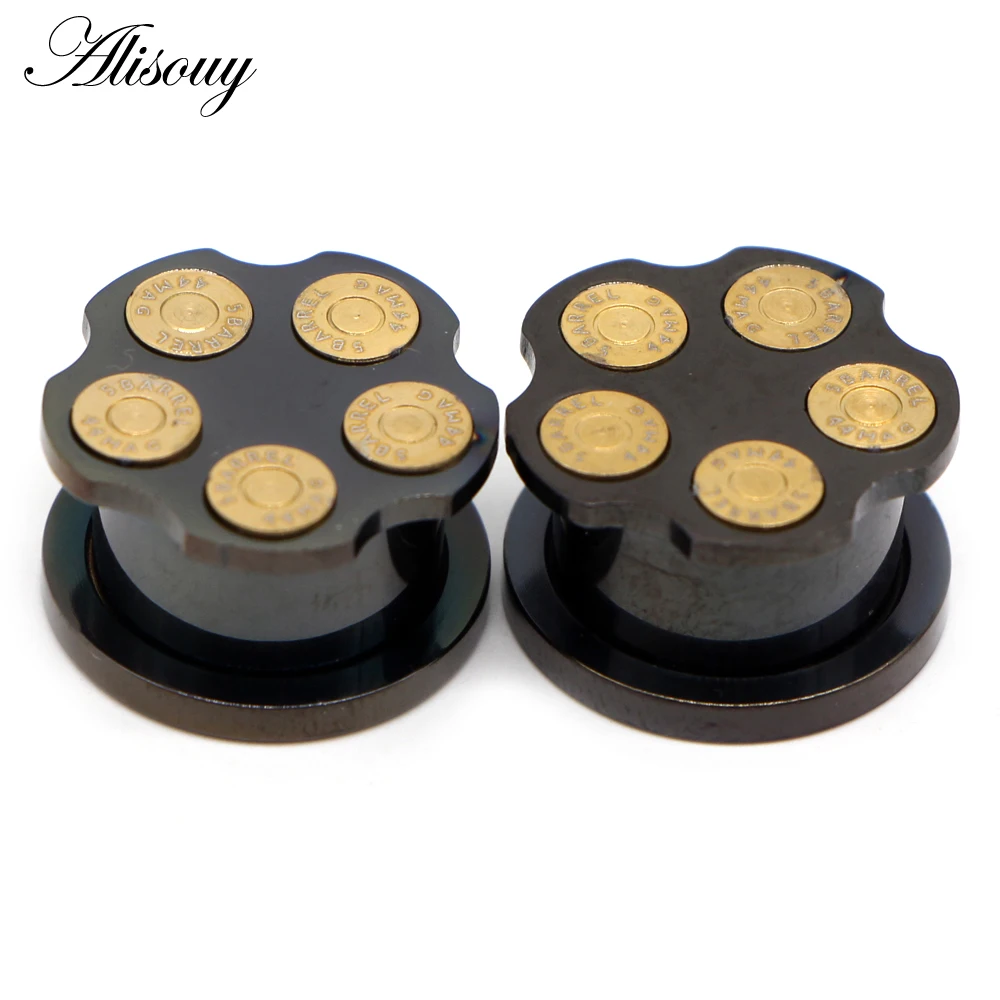 Alisouy 2PCS 6-16mm Stainless Steel Ear Tunnels Plugs Black Silver Color Expander Stretcher Ear Gauges Piercing Body Jewelry