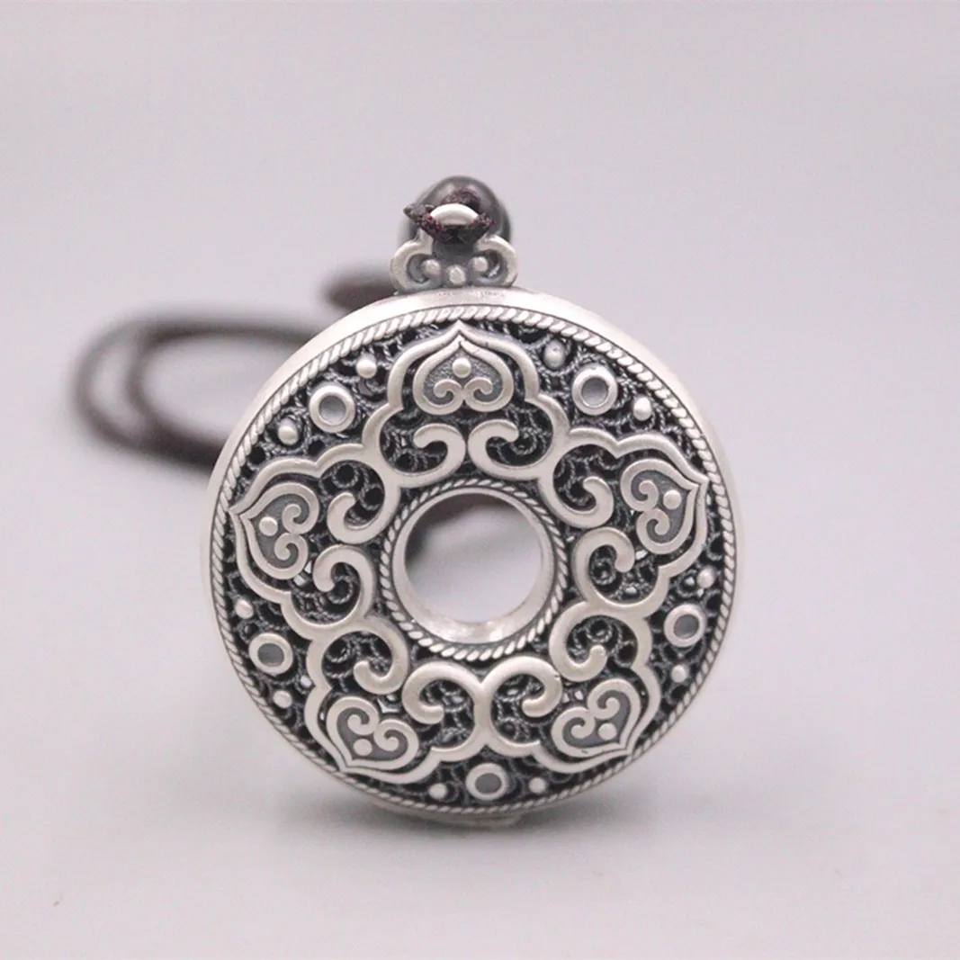 

Fine Pure Sterling Silver S999 Pendant Women Round Ruyi Flower Figure Pendant 40*40mm 22-23g