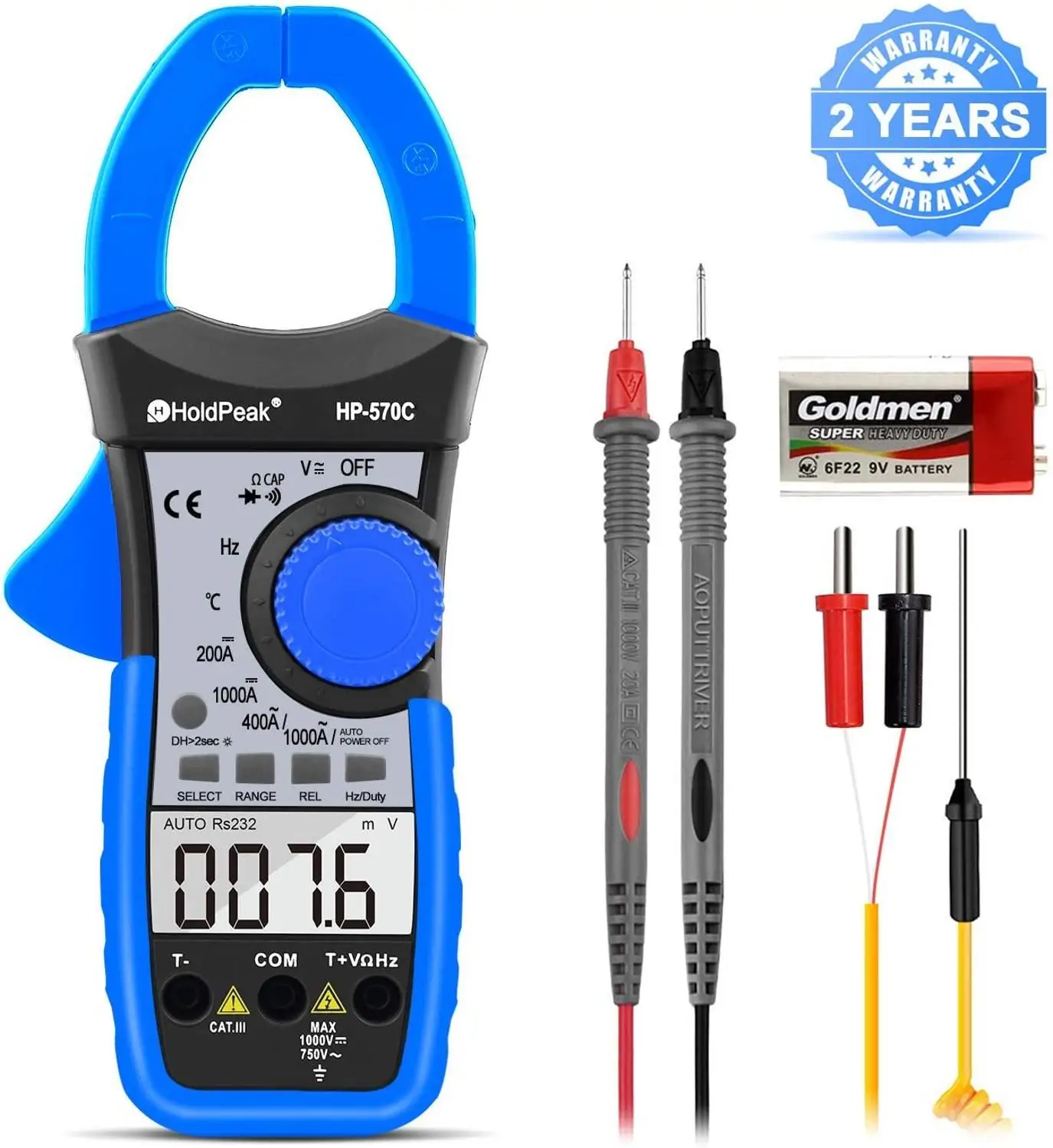 Clamp Meter 4000 Count Auto Ranging Multimeter with AC/DC Voltage&Current,Resistance,Capacitance,Frequency,Diode,Hz Test