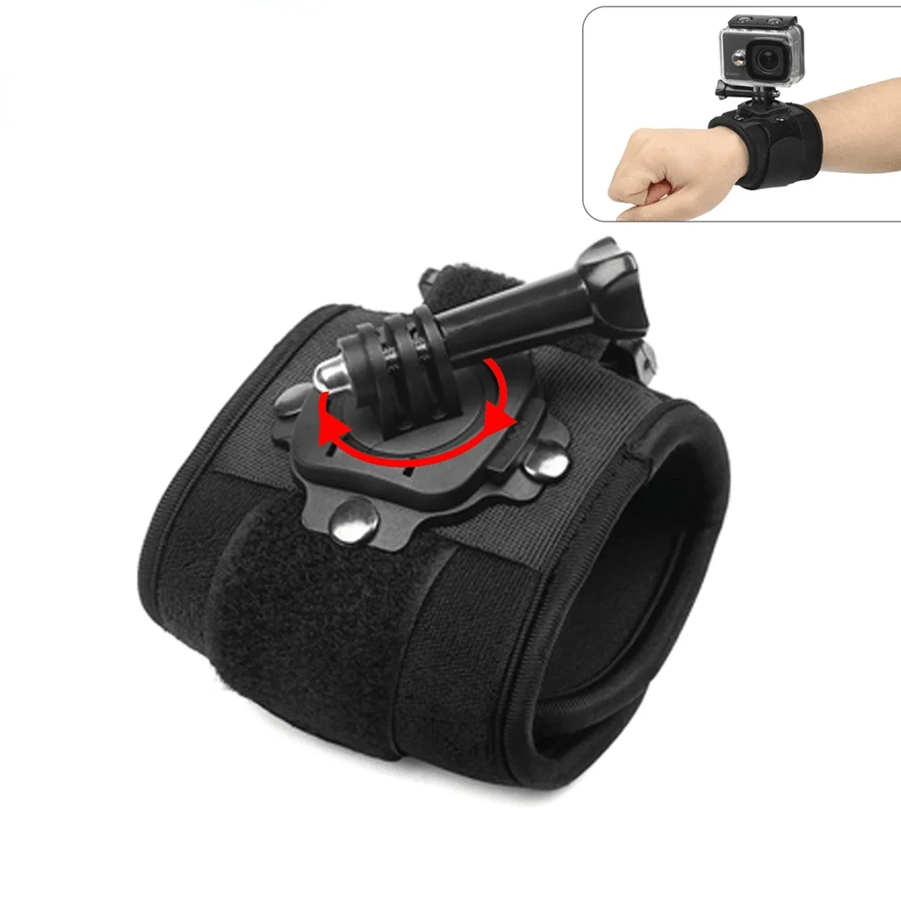 Pulseira de mão com rotação de 360 graus, para gopro hero 9 8 7 5 6 3 4 sessão xiaomi yi 4k lite sj4000 h9, cinto de braço osmo, câmera esportiva