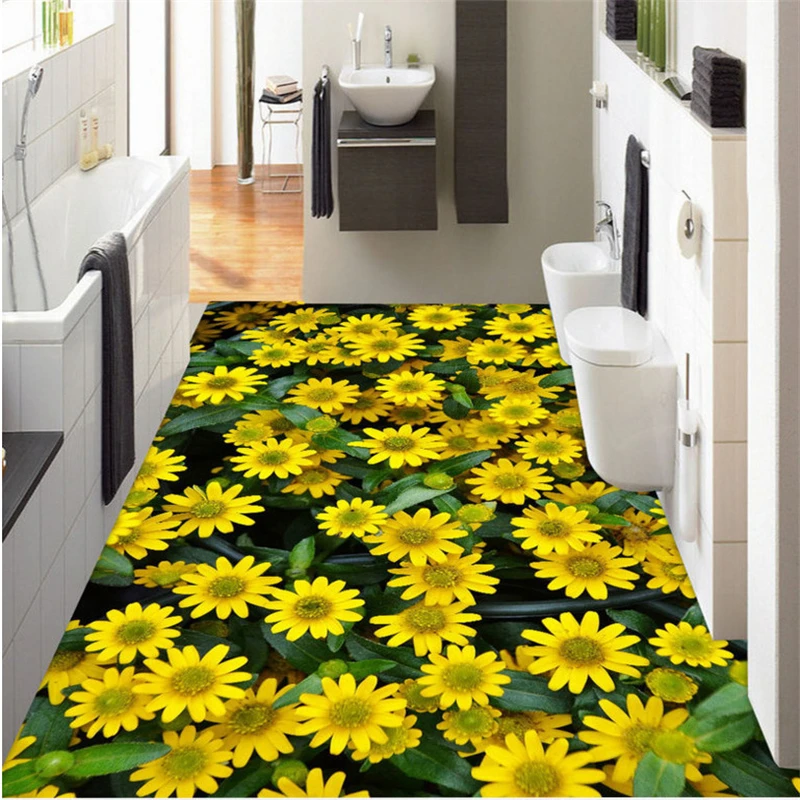 

BEIBEHANG Floor waterproof non-woven wallpaper 3D flower ocean floor living room lounge decoration painting