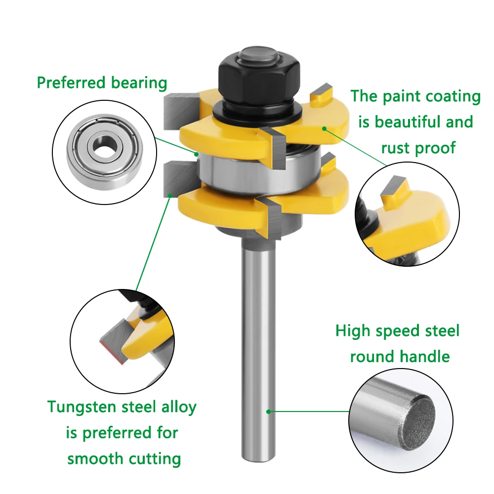 LAVIE-Haste Tongue e Groove Router Bits, 3 Dentes, T-forma, Tenon Fresa para Madeira, Ferramentas para Madeira, 3,4 \