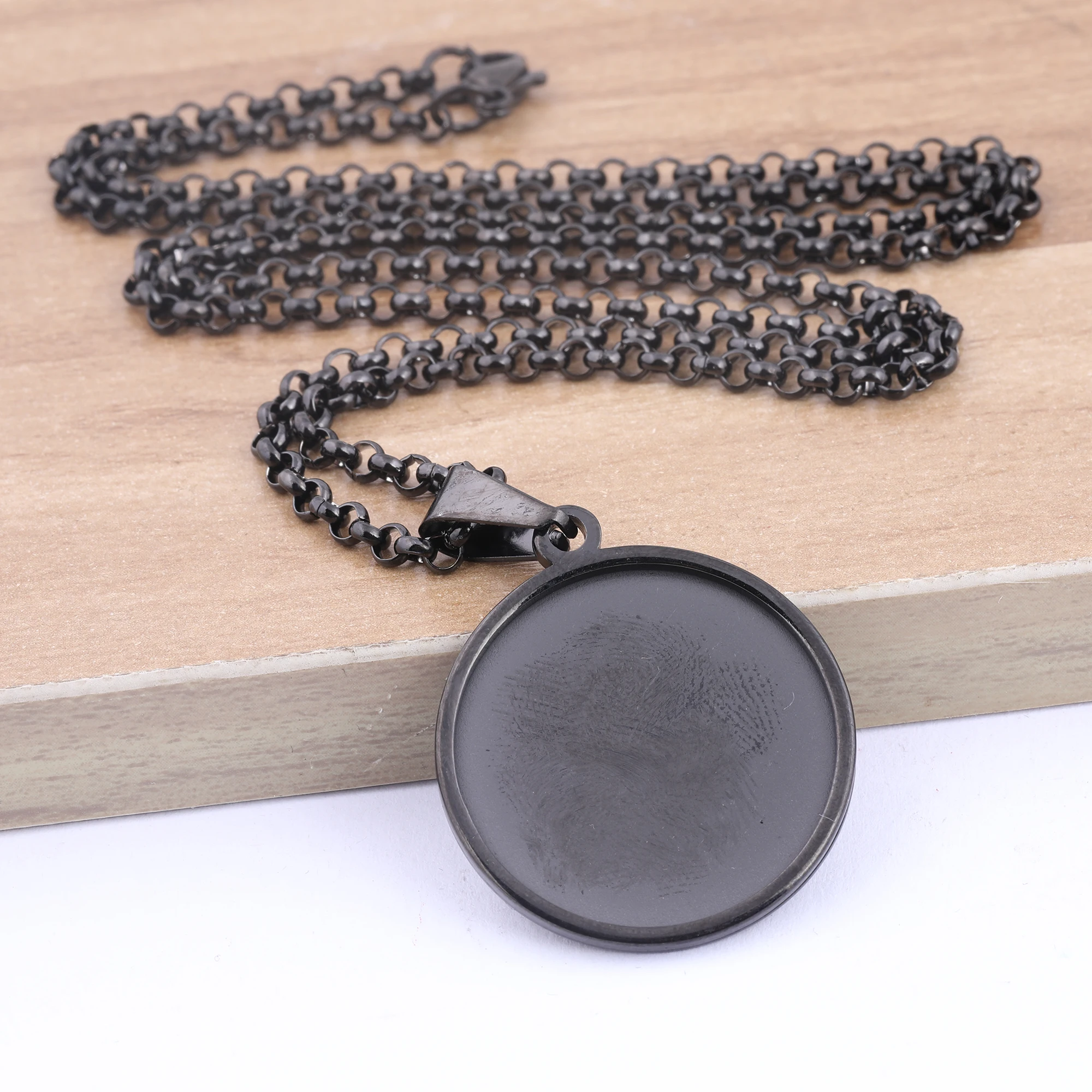 2pcs stainless steel 63cm long chain necklace bezel blanks fit 25mm cabochon pendant base setting trays diy jewelry making