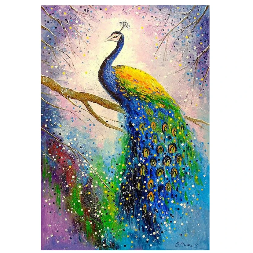 Animal 5d diy diamond painting peacock full square rhinestone mosaic art 100% resin round diamond embroidery wall sticker WG703