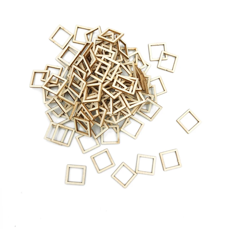 50pcs 20mm DIY Crafts Flower Square Hexagon Shape Cutouts Pendants Embellishments Wood Slices for Wooden Arts Home Decor