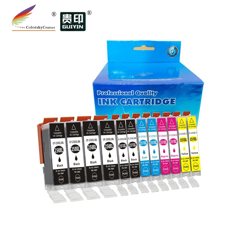 (CPC250XL-12) PGI-250 CLI-251 XL compatible Inkjet Ink Cartridge for Canon PIXMA ip7220 ip8720 MG5420 MX922 PGBKBKCMY (12 Pack)
