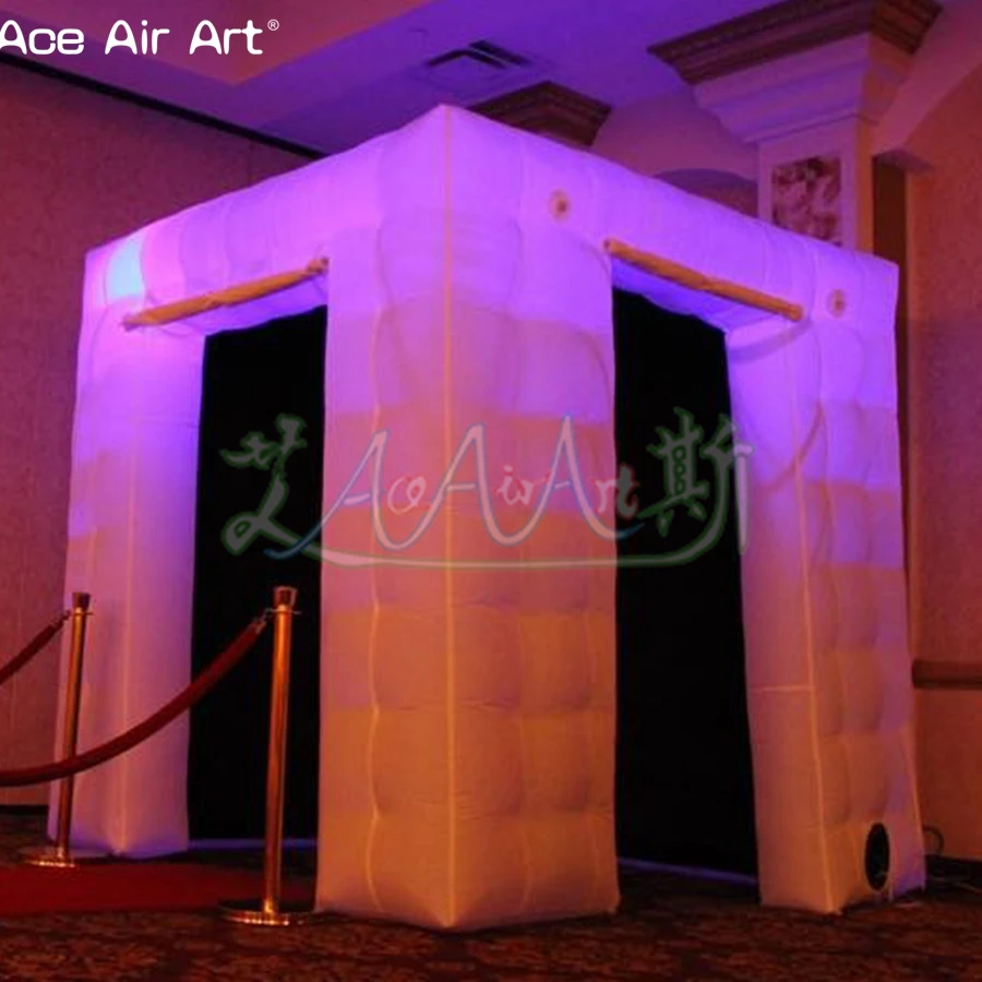 

New Style black interior Square LED Inflatable Photo Booth /Inflatable party booth For wedding with 2 curtains