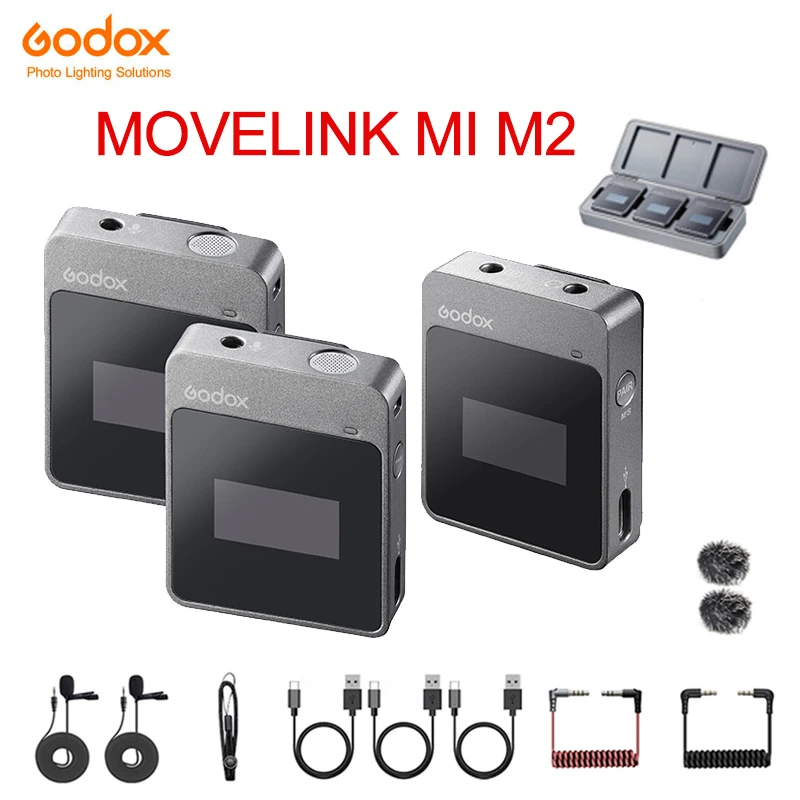 

Беспроводной петличный микрофон Godox MoveLink M1 M2, приемник-передатчик для телефона, цифровой зеркальной камеры, смартфона, 2,4 ГГц, беспроводной микрофон