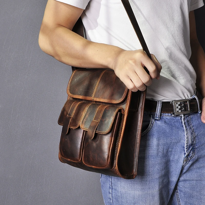 Real Leather Male Design One Shoulder Messenger bag cowhide fashion Cross-body Bag 10\