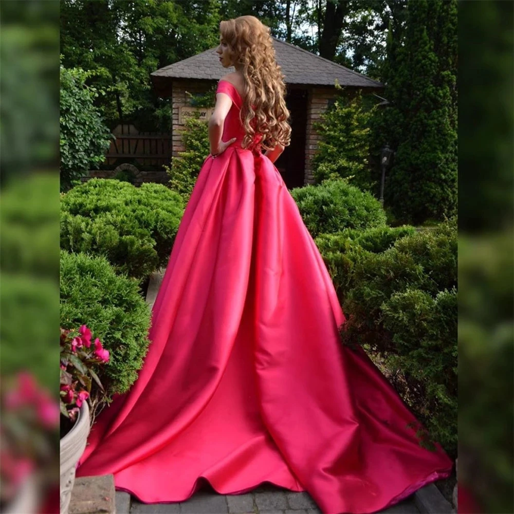 Vestido de novia elegante de satén con hombros descubiertos, ropa de boda de talla grande con cuello en V, rojo, árabe, vestidos de fiesta para mujer