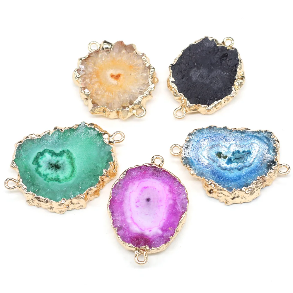 Trendy Natural Druzy Agates Stone Charms Connector Pendant Irregular Quartz Pendants for Jewelry Making DIY Necklace Bracelet
