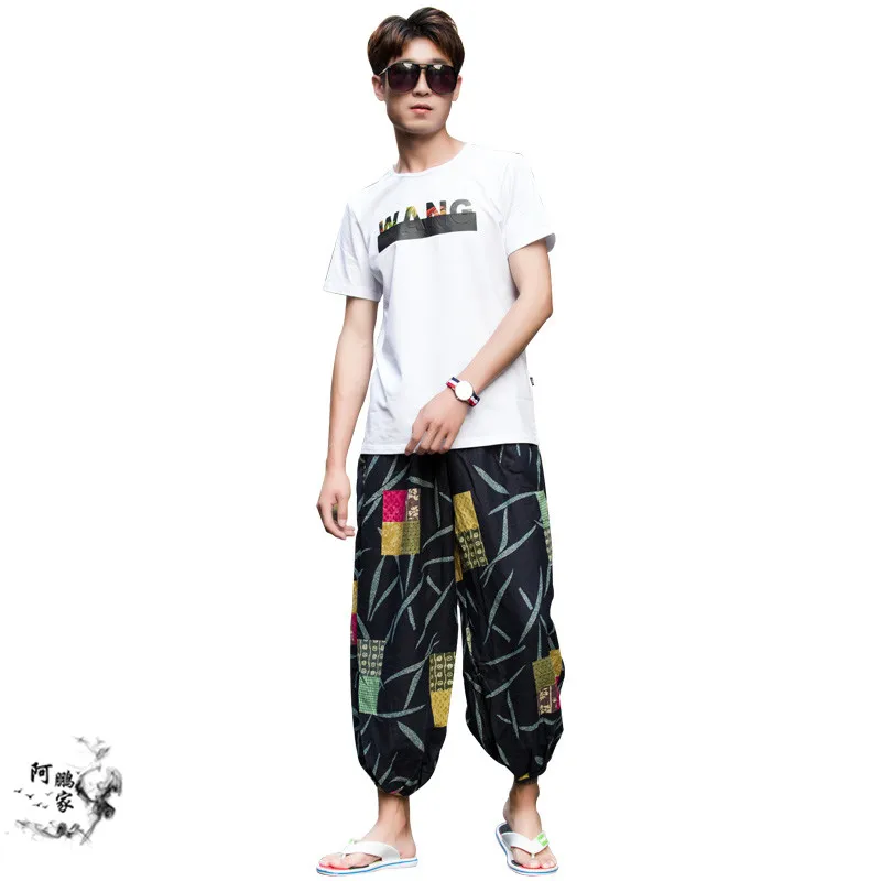 Baggy 100% Cotton Linen Harem Pants Men Hip Hop Ethnic Thailand Hawaii Trousers Loose Vintage Long Pants Pantalon Hombre