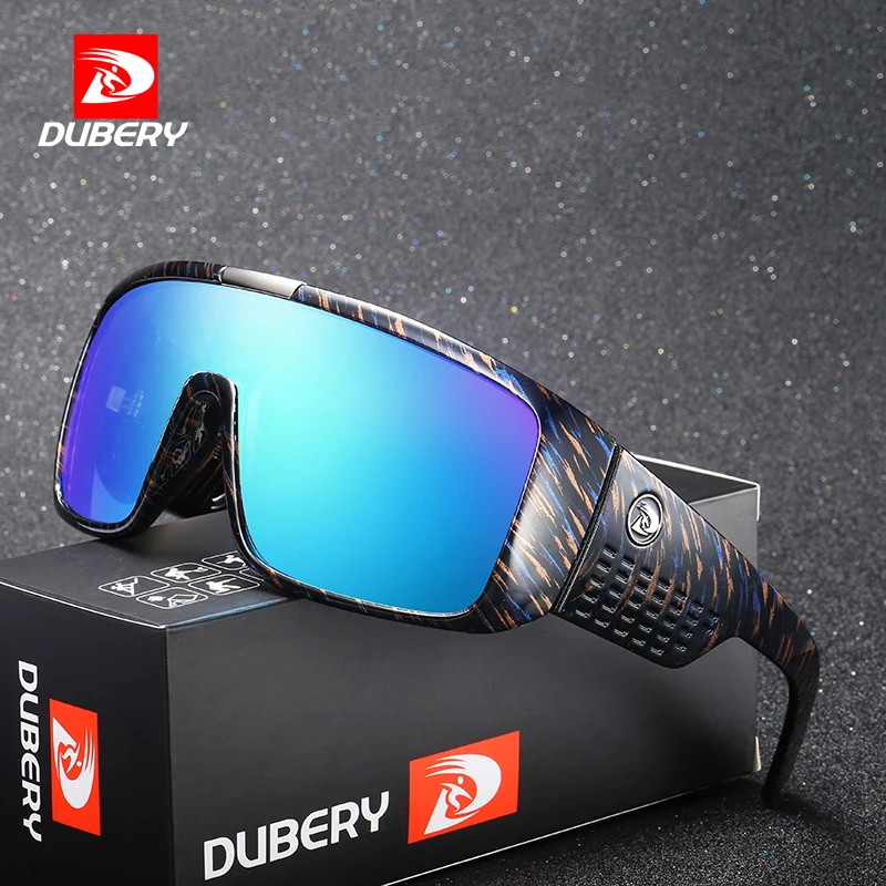 DUBERY One Piece Sunglasses UV400 Safety Driving Goggles Mirror Oversized Cool Men's Motor Shades Sun Glasses With Free Box