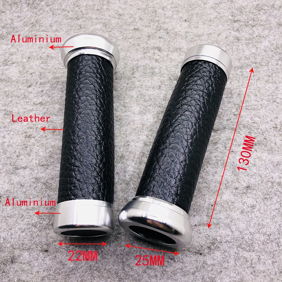 2 X Vintage Universal 7/8\'\' Motorcycle Hand Grips 22MM Aluminum Leather Motocross Handlebar Refit Parts For Honda Yamaha Suzuki