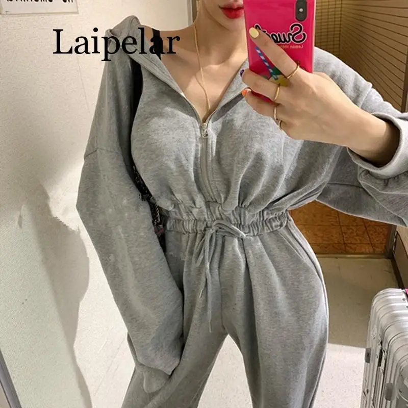 2020 Spring Autumn Women Casual Jumpsuits Female Romper Hooded Zipper Sexy Outwear Jogging Outfits Jumpsuit