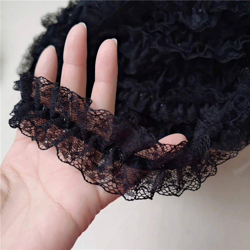 Double Layer Black White Center Pleated Stretch Lace DIY Bra Ribbon Underwear Wedding Doll Skirt Belt Trim Sewing Accessories