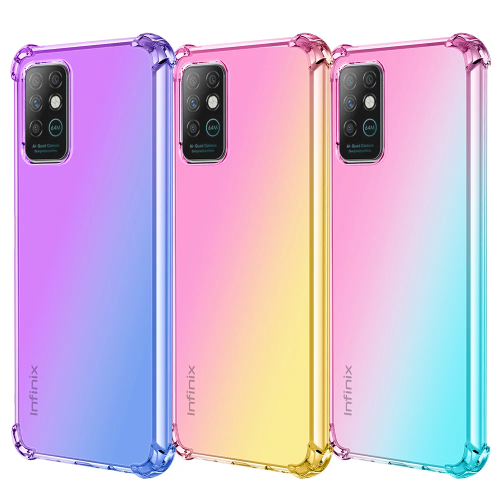 Soft Silicone four corners Shockproof Phone Case For infinix Note 8 8i 7 Lite Cases Transparent Rainbow Gradient Back Cover Capa