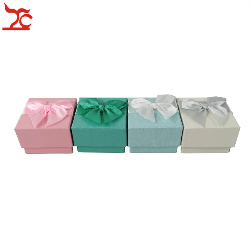 Fashion Color Paper Jewelry Gift Box Pink White Blue Ring Storage Organizer Gift Ribbon Box 5*5*3.8cm Wholesale 24Pcs/lot