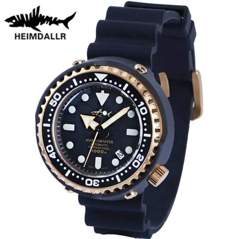 Imagem -05 - Heimdallr-relógio de Mergulho Masculino Banhado a Ouro Caixa Revestida a Pvd Preta Movimento Automático Tuna Dive Water Resistance Nh35a 1000m