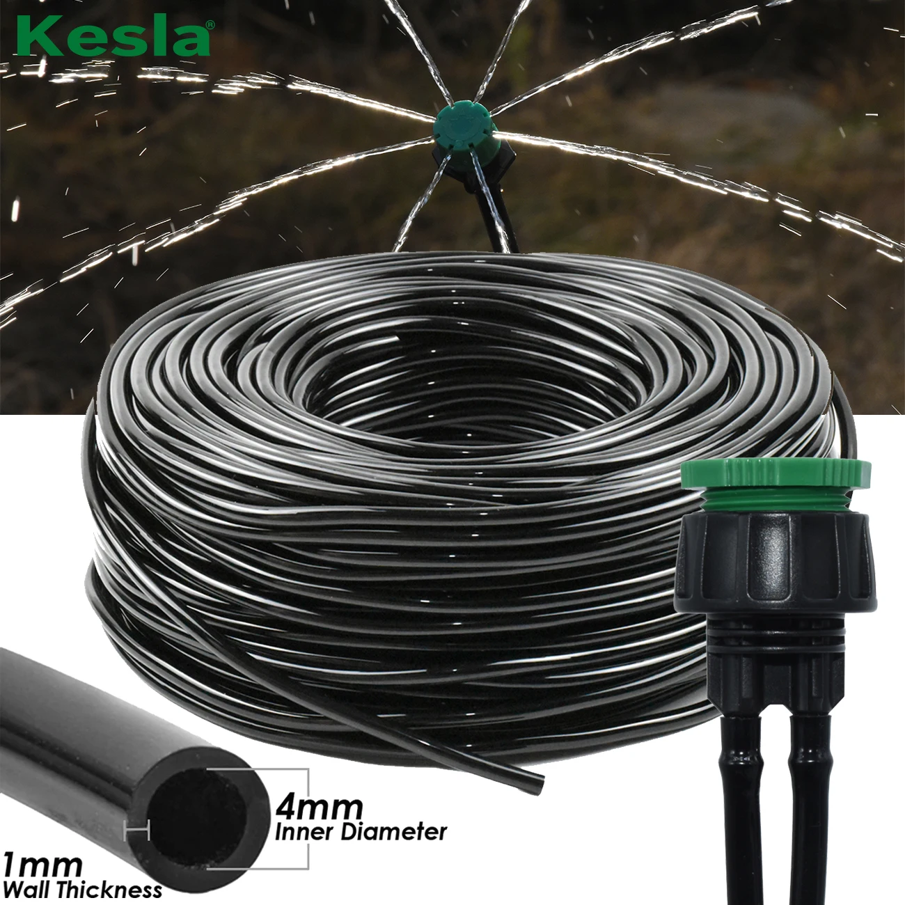 KESLA 5M-50M Watering Hose 4/7 mm Garden Pipe Tubing W/ 1/2\'\'&3/4\'\' Integrated Connector for Irrigation Systems Kit Greenhouses