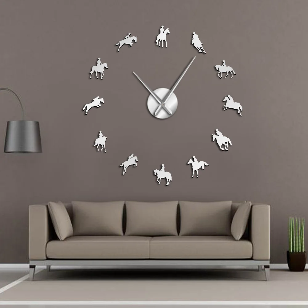 

Equestrian DIY Large Wall Clock Equestrianism Decorative Wall Art Stickers Horse Race Horse Riding Mirror Effect Arylic Clocks