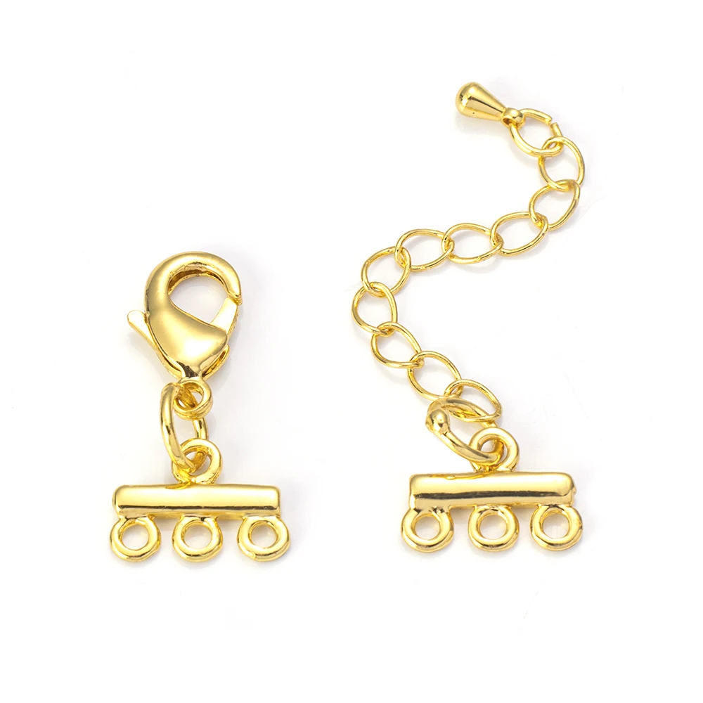 SAUVOO 2sets Copper End Fasten Clasps Plated Platinum Multi Strands Silver Connectors For Necklace Bracelet Jewelry Making