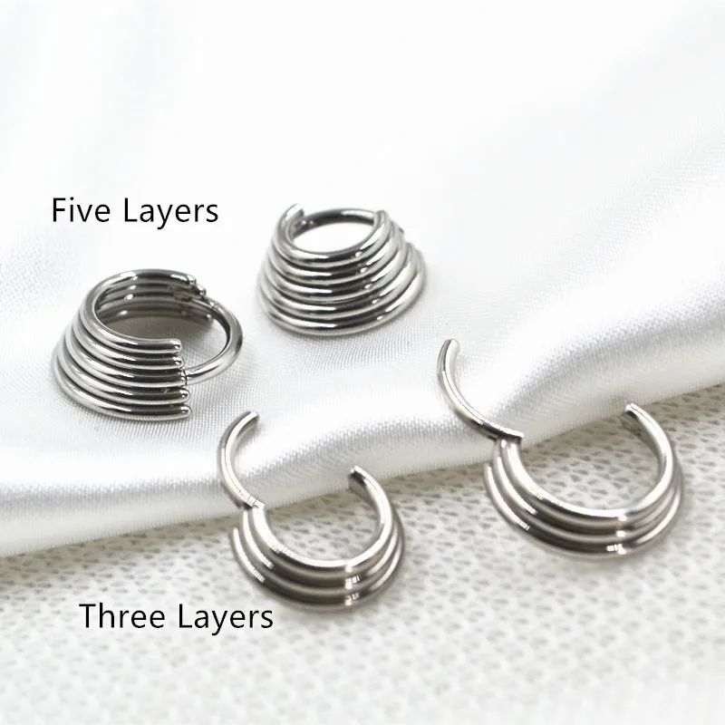 

20pcs/Lot 316LSurgical Steel New Five Layers Hinged Segment Earring Nose Clicker Cartilage Helix Hoop Septum Rings 16GX8/10MM