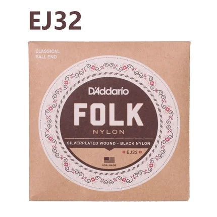 D'Addario EJ32/EJ33 Folk Nylon Guitar Strings, Ball End, Nylon Trebles