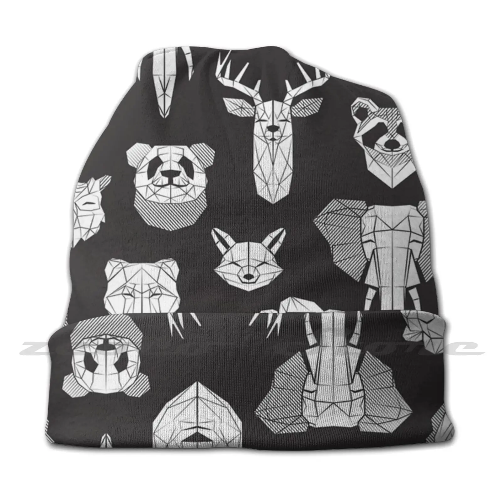 Friendly Geometric Animals / / Black Background Black And White Animals Adult Kids Knit Hat Hedging Cap Outdoor Sports