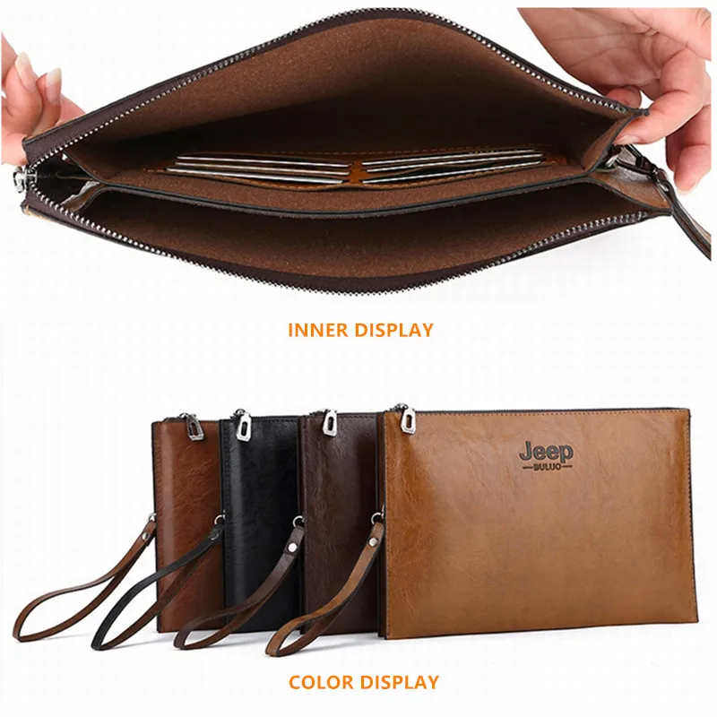 JEEP BULUO Fashion Business Style Men\'s Handbag Soft PU Leather Clutch Bag Male Card Wallets Elegant Leisure Stylish Men Pouch