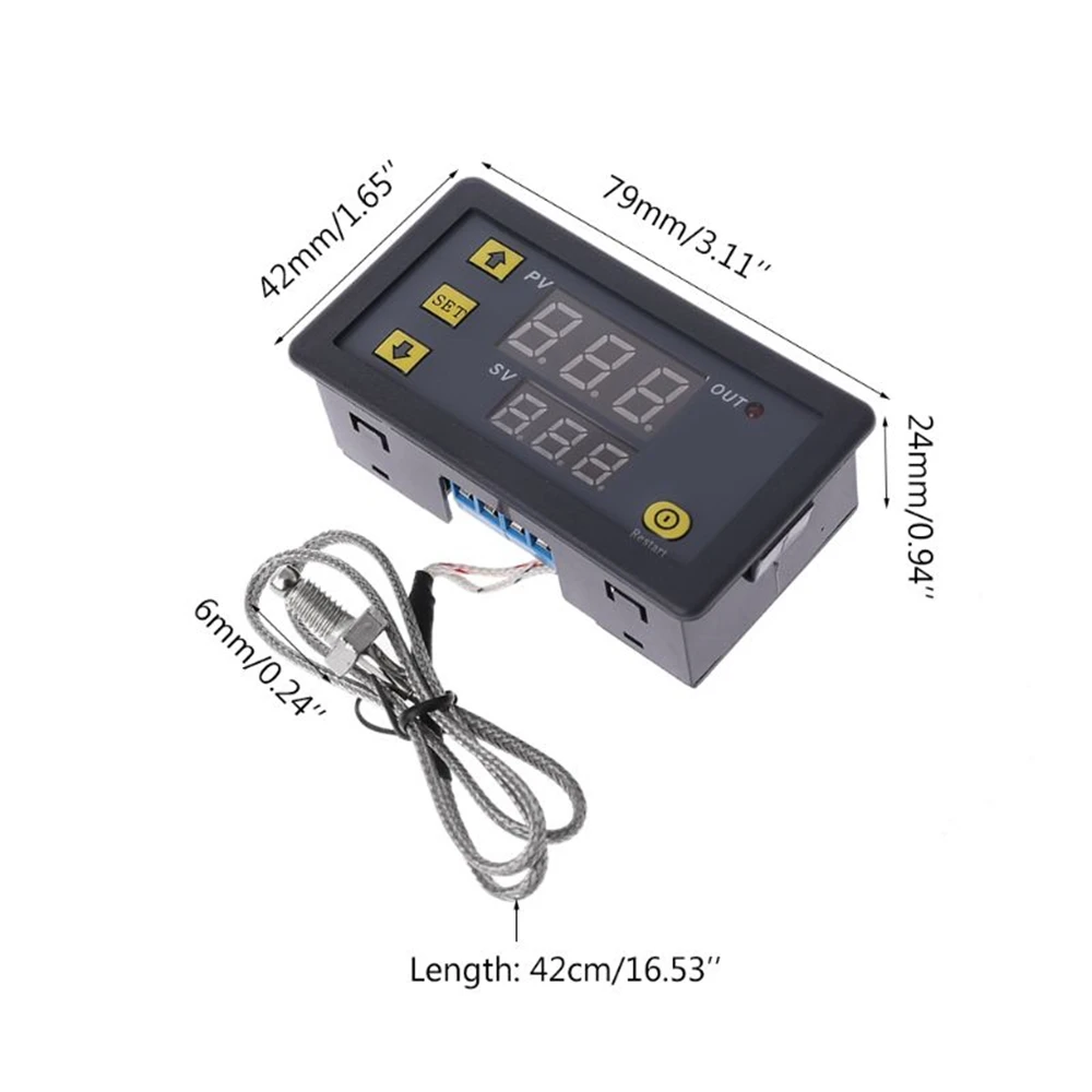 AC 220V DC 24V 12V Thermostat Digital Temperature Controller Heating Cooling Switch -60~500 Degree K-type M6 Thermocouple Cable